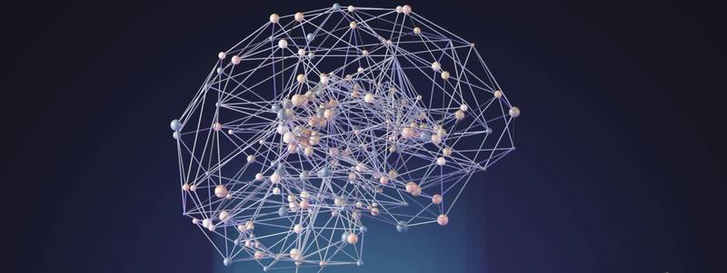 A human brain shape made of a network of connected spheres