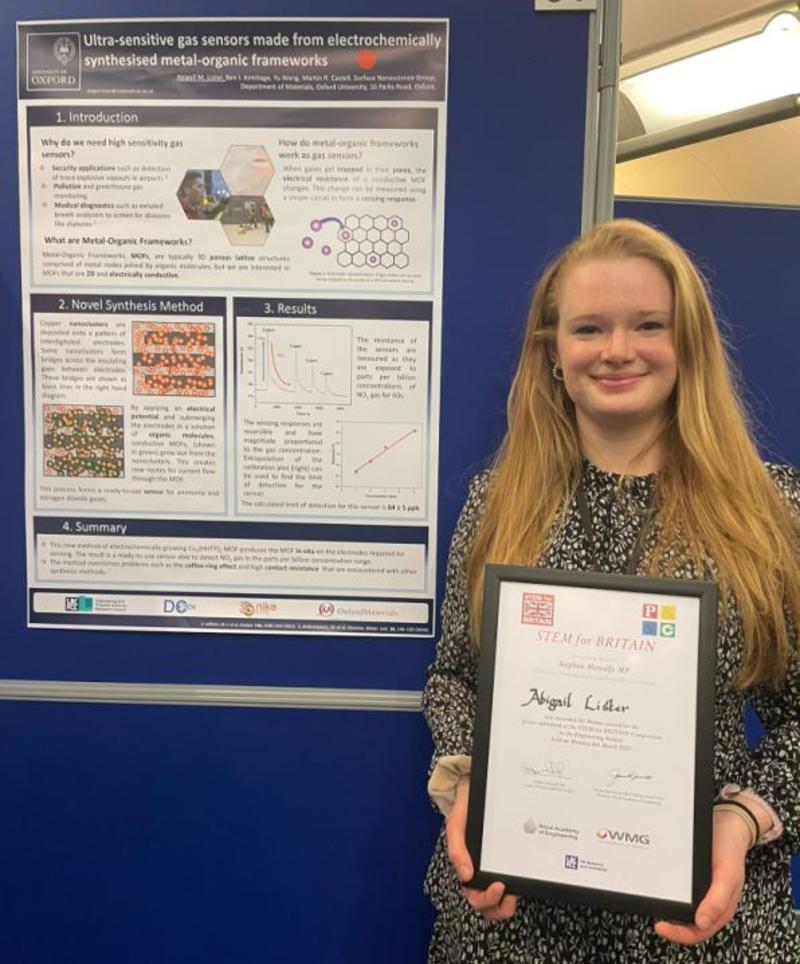 Abi Lister with her poster and award