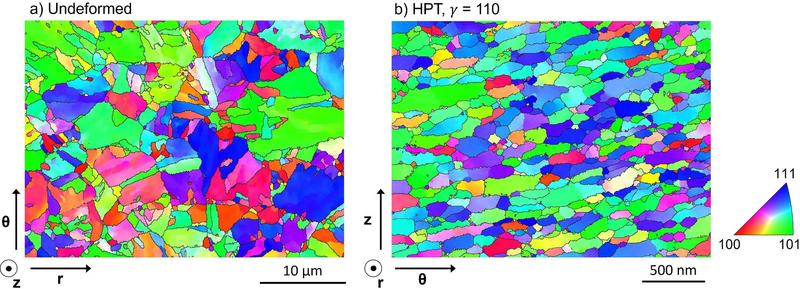 Inverse pole figure grain maps of the sample