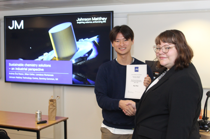 Kai Poh winning Johnson-Matthey Prize for best overall performance in Prelims 2022-2023