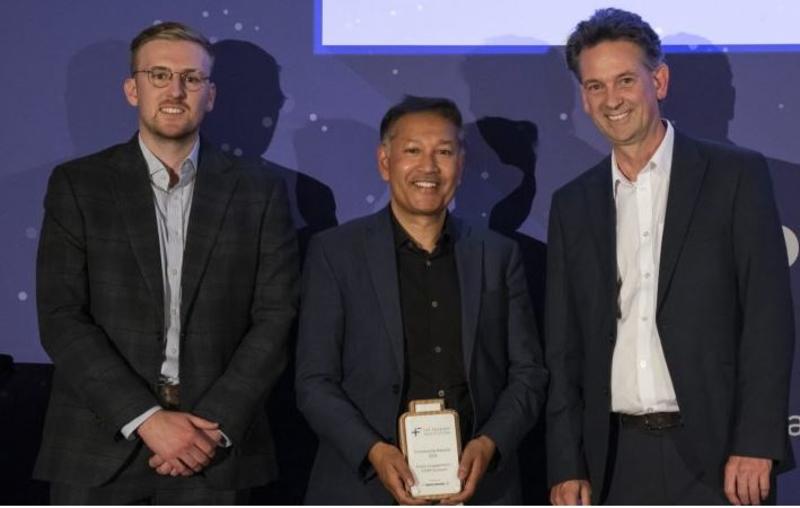 Professor Islam with his award flanked by Rory McNulty (left) and Martin Freer (right)