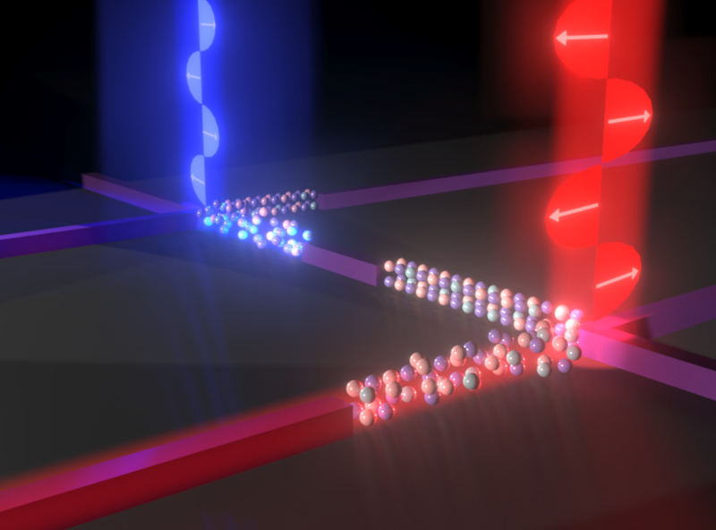 A representation of polarised photons being absorbed into functional nanowires