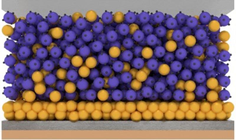 A cross section of a solid state battery  