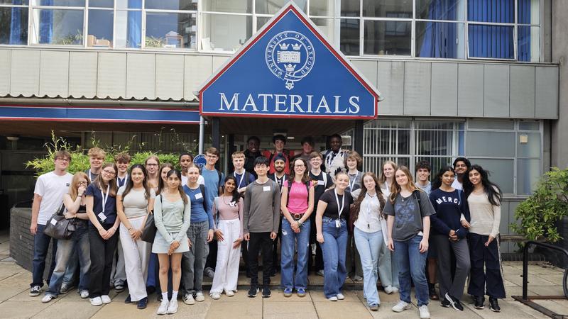 Residential Insight into University 2025 students outside the Department of Materials reception