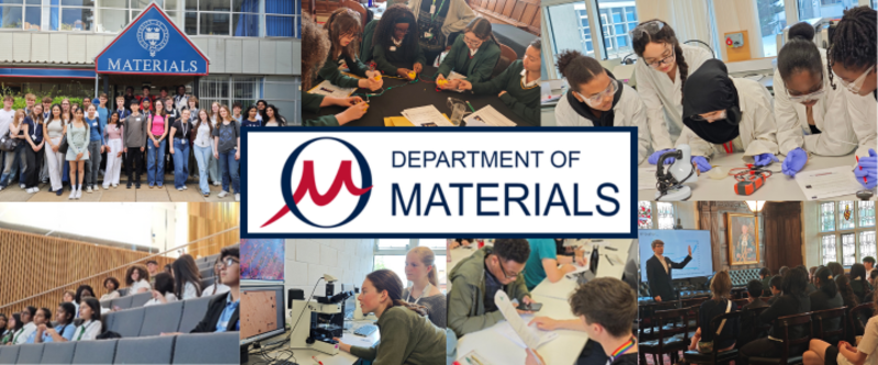 a collection of images showing various materials outreach activities with our department logo in the centre