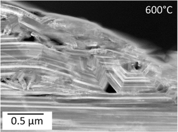 Magnification of the sample at 0 5um and 600 degrees celsius